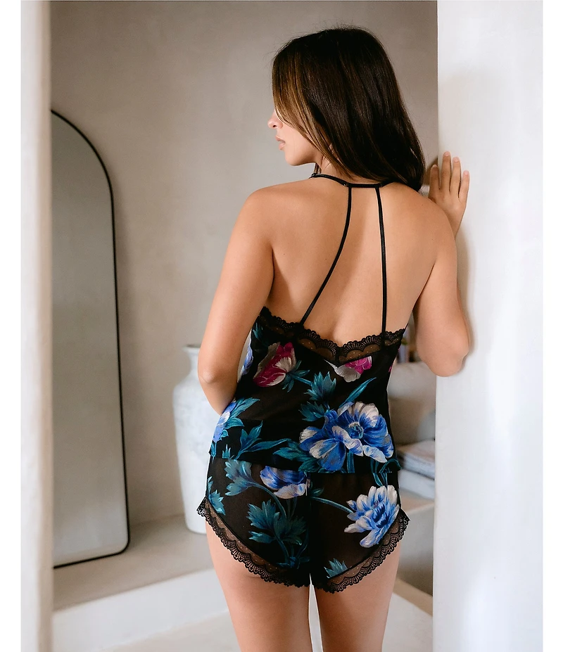 In Bloom By Jonquil Sheer Floral Print Sleeveless V-Neck Chiffon & Lace Micro Shorty Pajama Set
