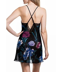 In Bloom By Jonquil Sheer Floral Print Sleeveless V-Neck Open-Back Chemise