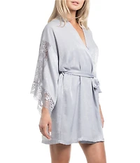 In Bloom By Jonquil Shimmer Satin 3/4 Sleeve Coordinating Short Lingerie Robe