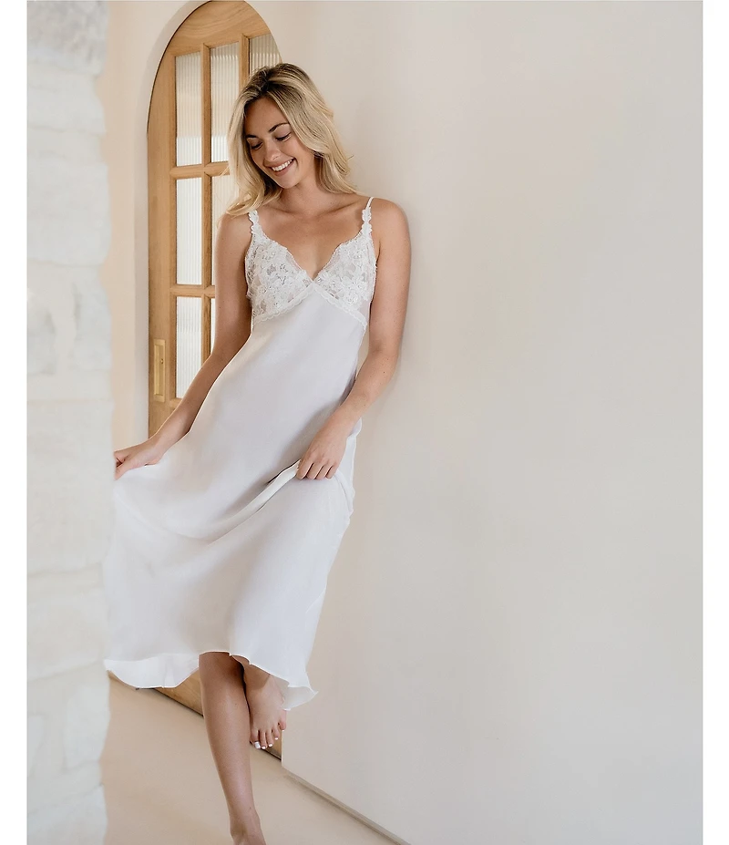 In Bloom By Jonquil Shimmer Satin Sleeveless V-Neck Bridal Long Nightgown