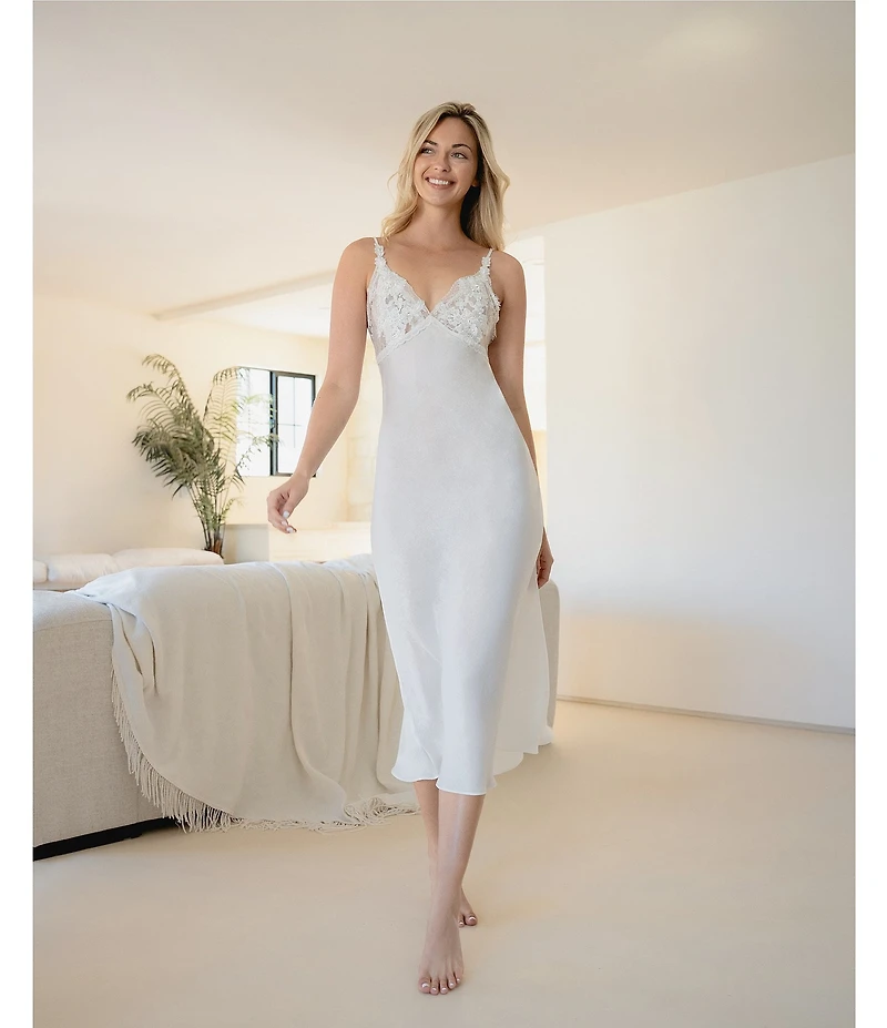 In Bloom By Jonquil Shimmer Satin Sleeveless V-Neck Bridal Long Nightgown