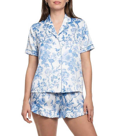 In Bloom By Jonquil Short Sleeve Notch Collar Satin Floral Print Shorty Pajama Set
