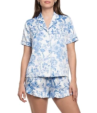 In Bloom By Jonquil Short Sleeve Notch Collar Satin Floral Print Shorty Pajama Set