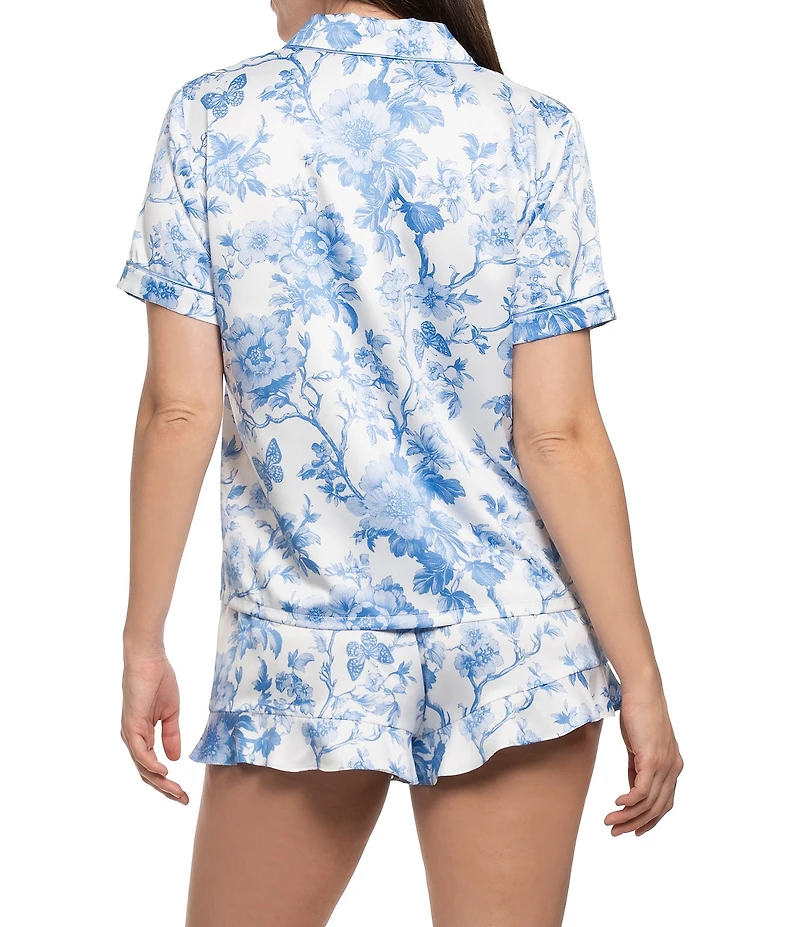 In Bloom By Jonquil Short Sleeve Notch Collar Satin Floral Print Shorty Pajama Set