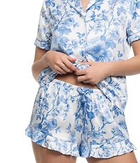 In Bloom By Jonquil Short Sleeve Notch Collar Satin Floral Print Shorty Pajama Set