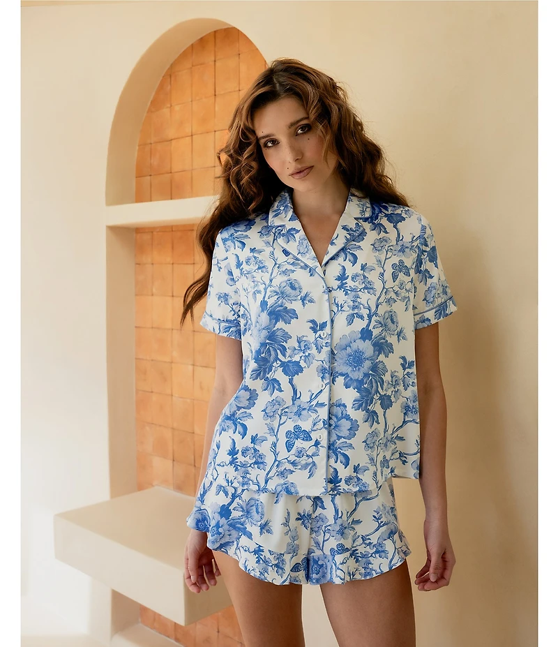 In Bloom By Jonquil Short Sleeve Notch Collar Satin Floral Print Shorty Pajama Set