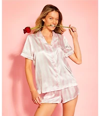 In Bloom By Jonquil Short Sleeve Notch Collar Satin Striped Shorty Pajama Set