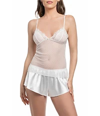 In Bloom By Jonquil Sleeveless V-Neck Lace and Mesh Satin Shorty Pajama Set