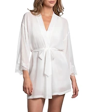 In Bloom by Jonquil Solid 3/4 Sleeve Lace Chiffon Short Robe