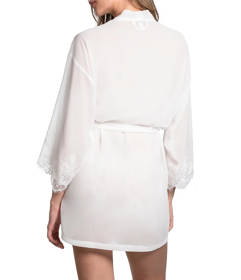 In Bloom by Jonquil Solid 3/4 Sleeve Lace Chiffon Short Robe