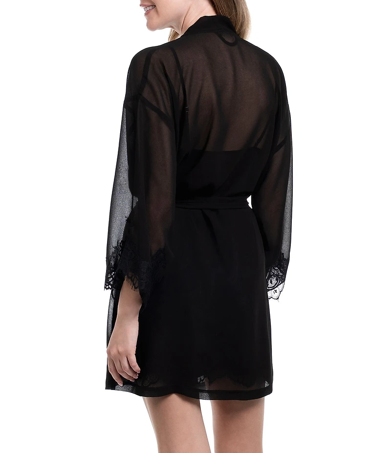In Bloom By Jonquil Solid 3/4 Sleeve Chiffon Short Robe with Lace