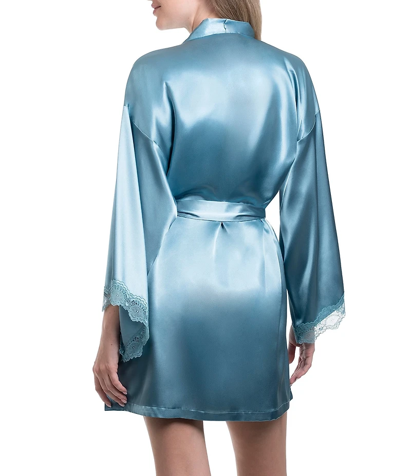 In Bloom by Jonquil Solid 3/4 Sleeve Lace Satin Short Robe