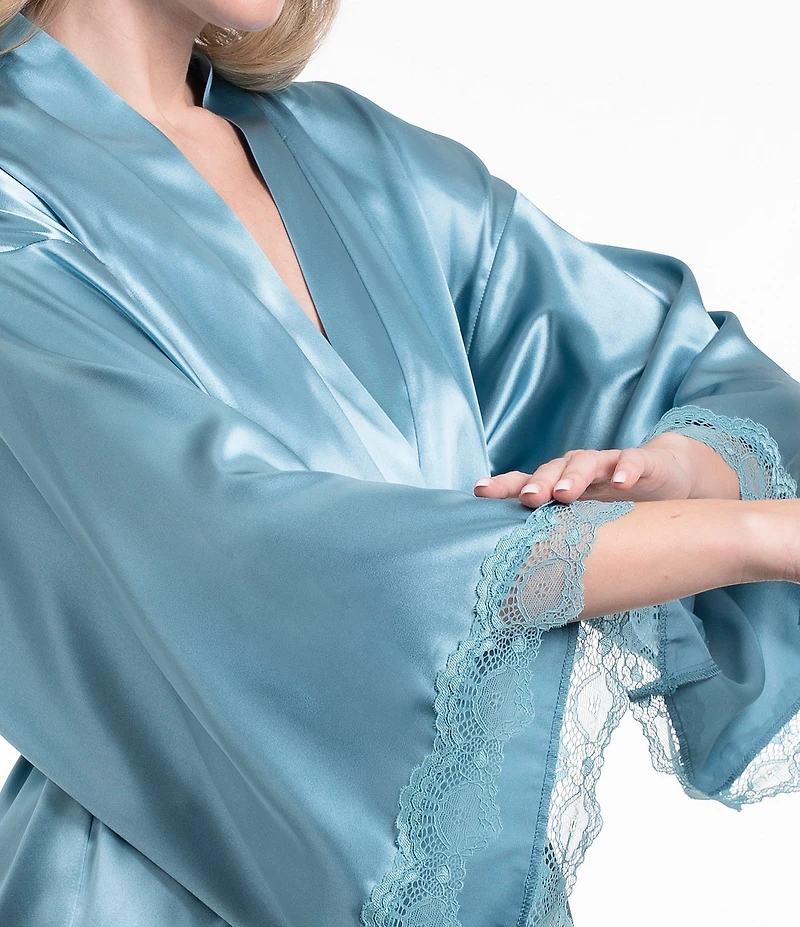 In Bloom by Jonquil Solid 3/4 Sleeve Lace Satin Short Robe
