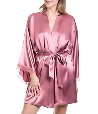 In Bloom by Jonquil Solid 3/4 Sleeve Lace Satin Short Robe