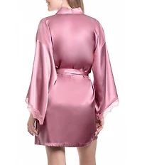 In Bloom by Jonquil Solid 3/4 Sleeve Lace Satin Short Robe