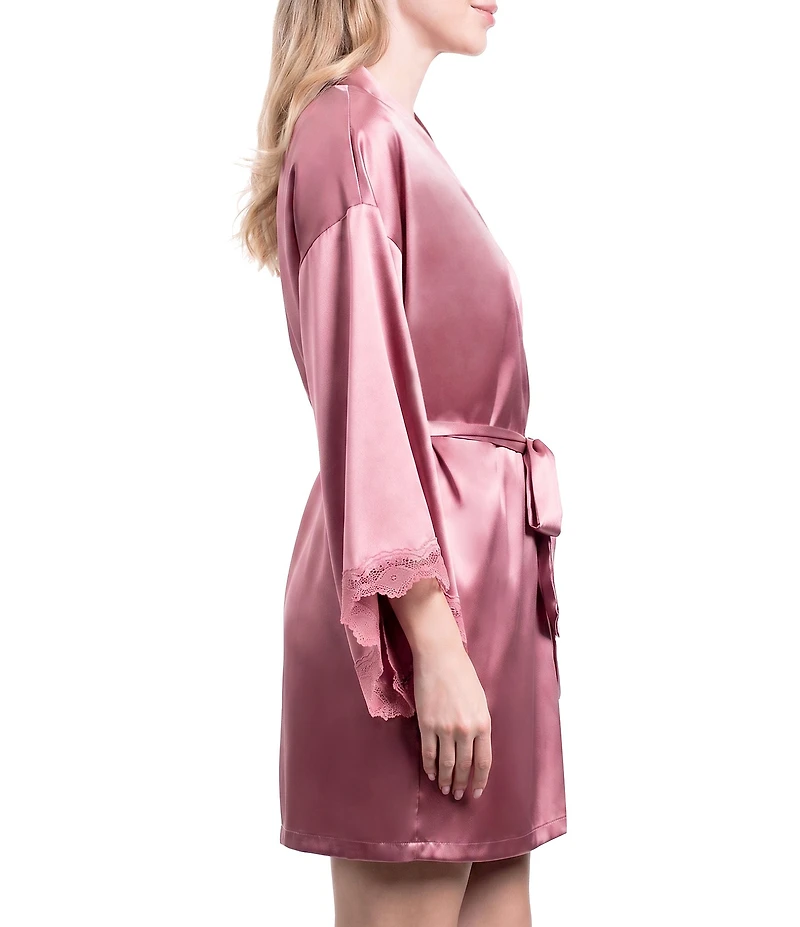 In Bloom by Jonquil Solid 3/4 Sleeve Lace Satin Short Robe