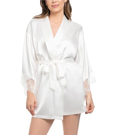 In Bloom By Jonquil Solid 3/4 Sleeve Shawl Collar Satin Short Robe