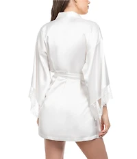 In Bloom By Jonquil Solid 3/4 Sleeve Shawl Collar Satin Short Robe