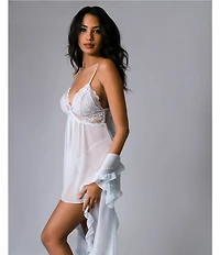 In Bloom by Jonquil Solid Chiffon Short Sleeve Ruffled Coordinating Wrap Robe