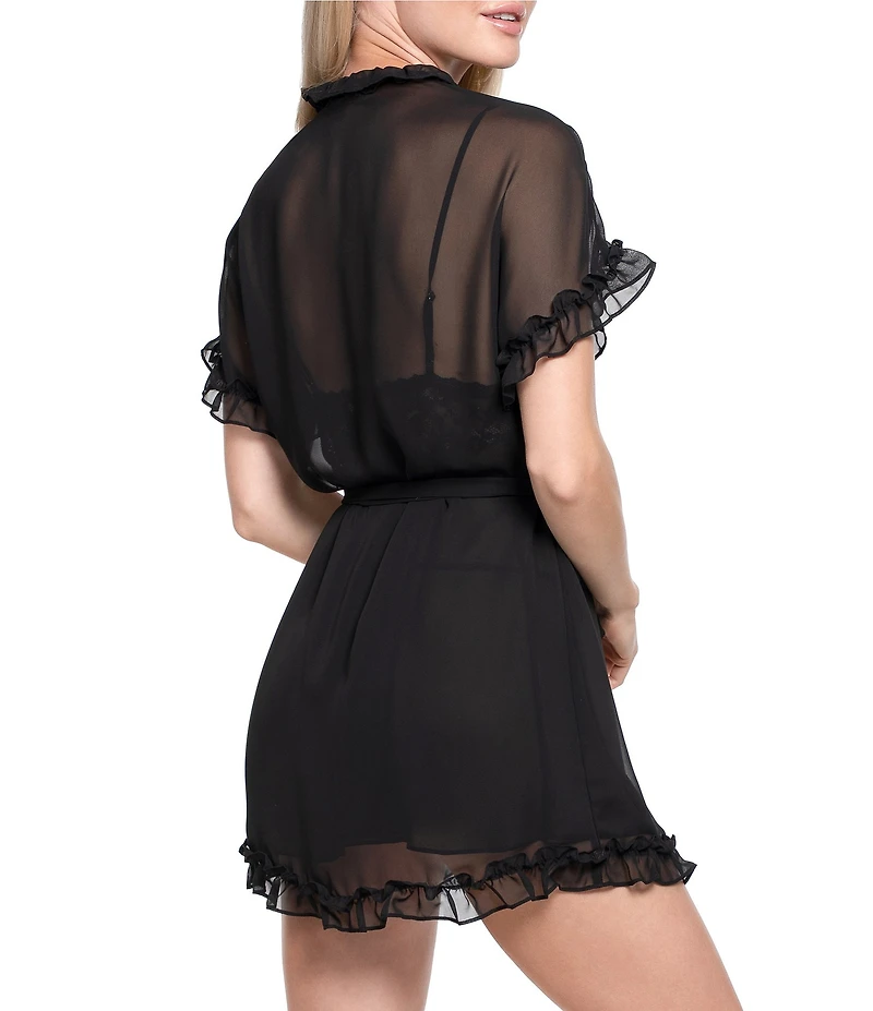 In Bloom by Jonquil Solid Chiffon Short Sleeve Ruffled Coordinating Wrap Robe