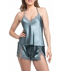 In Bloom by Jonquil Solid Satin Lace Sleeveless Shorty Pajama Set