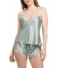 In Bloom by Jonquil Solid Satin Lace Sleeveless Shorty Pajama Set