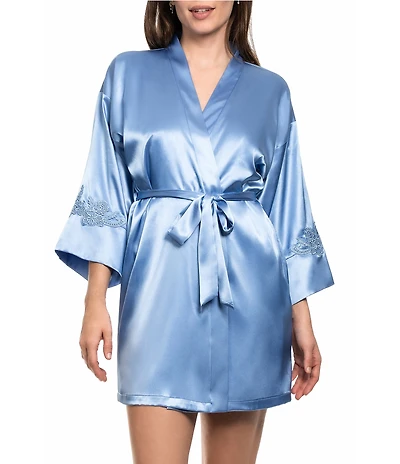 In Bloom By Jonquil Solid Satin 3/4 Sleeve Coordinating Short Lingerie Robe