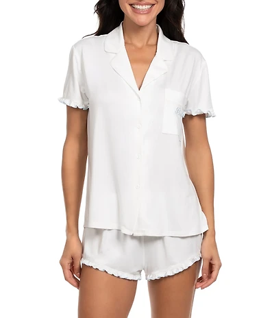 In Bloom By Jonquil Solid Short Sleeve Notch Collar Jersey Knit Shorty Bridal Pajama Set
