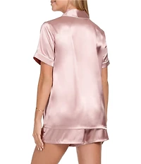 In Bloom By Jonquil Solid Short Sleeve Notch Collar Satin Shorty Pajama Set