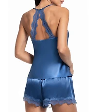 In Bloom By Jonquil Solid Sleeveless V-Neck Satin & Lace Shorty Pajama Set