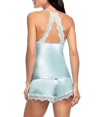 In Bloom By Jonquil Solid Sleeveless V-Neck Satin & Lace Shorty Pajama Set