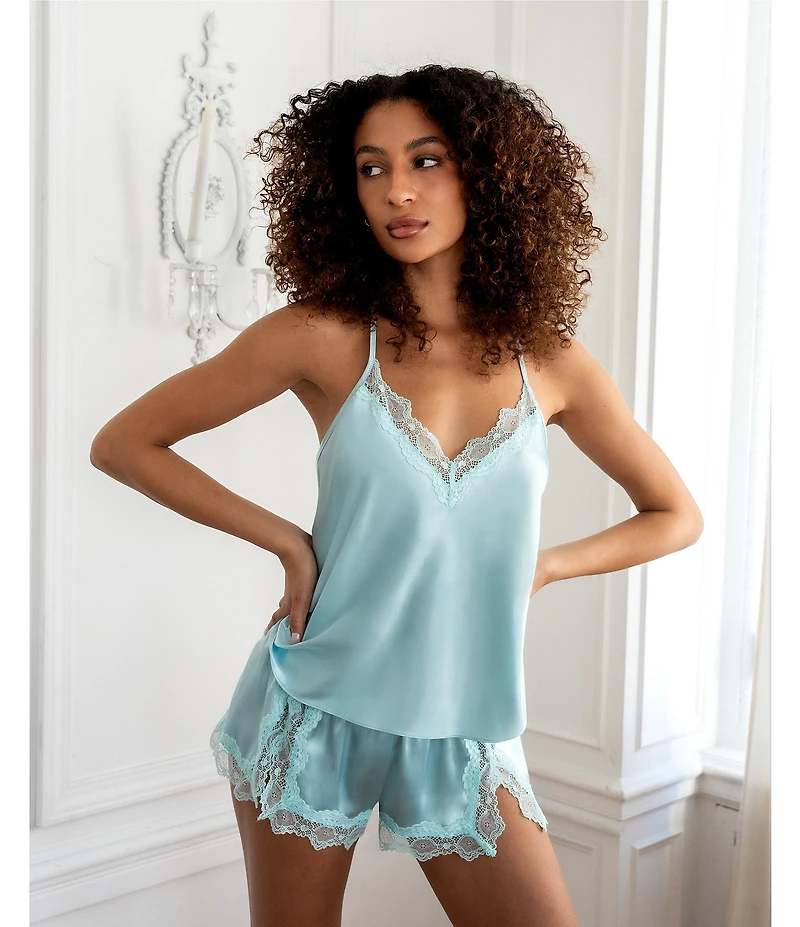 In Bloom By Jonquil Solid Sleeveless V-Neck Satin & Lace Shorty Pajama Set