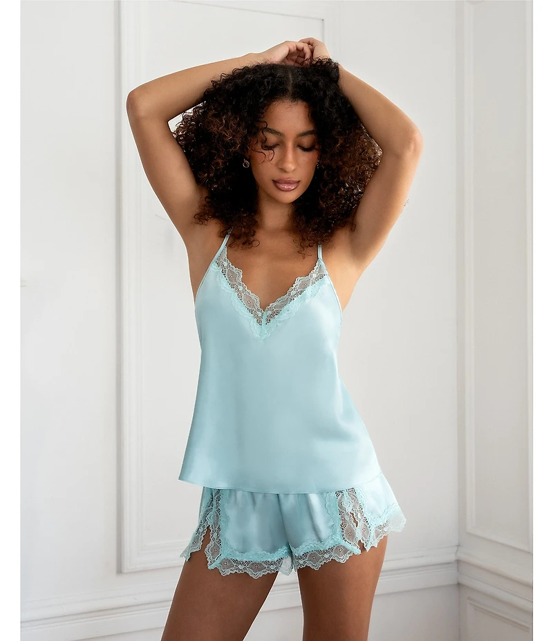 In Bloom By Jonquil Solid Sleeveless V-Neck Satin & Lace Shorty Pajama Set