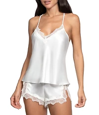 In Bloom By Jonquil Solid Sleeveless V-Neck Satin & Lace Shorty Pajama Set