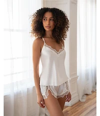 In Bloom By Jonquil Solid Sleeveless V-Neck Satin & Lace Shorty Pajama Set