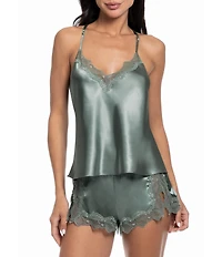 In Bloom By Jonquil Solid Sleeveless V-Neck Satin & Lace Shorty Pajama Set