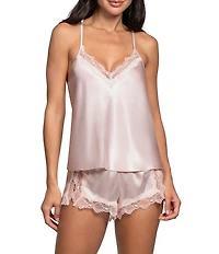 In Bloom By Jonquil Solid Sleeveless V-Neck Satin & Lace Shorty Pajama Set