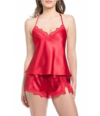 In Bloom By Jonquil Solid Sleeveless V-Neck Satin & Lace Shorty Pajama Set