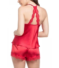 In Bloom By Jonquil Solid Sleeveless V-Neck Satin & Lace Shorty Pajama Set