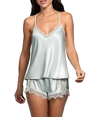 In Bloom By Jonquil Solid Sleeveless V-Neck Satin & Lace Shorty Pajama Set