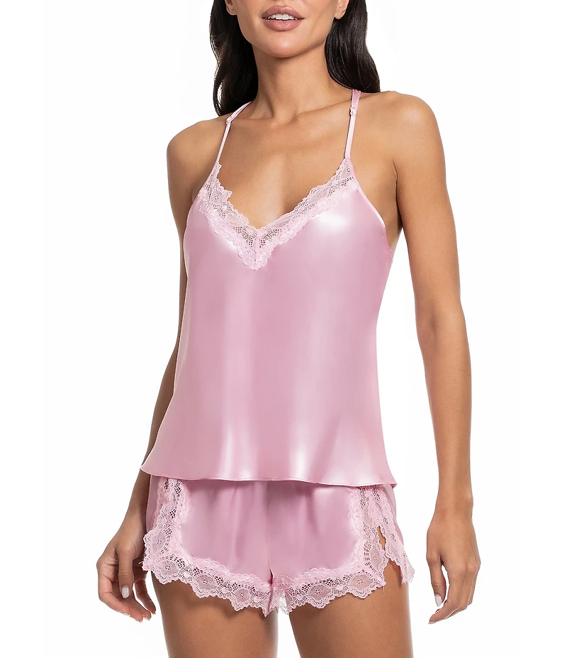 In Bloom By Jonquil Solid Sleeveless V-Neck Satin & Lace Shorty Pajama Set
