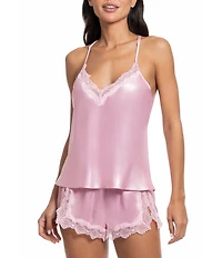 In Bloom By Jonquil Solid Sleeveless V-Neck Satin & Lace Shorty Pajama Set