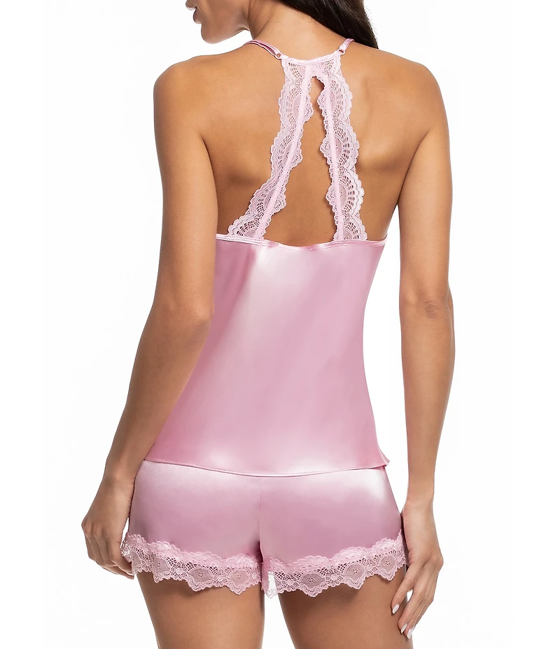 In Bloom By Jonquil Solid Sleeveless V-Neck Satin & Lace Shorty Pajama Set