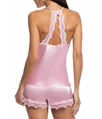 In Bloom By Jonquil Solid Sleeveless V-Neck Satin & Lace Shorty Pajama Set