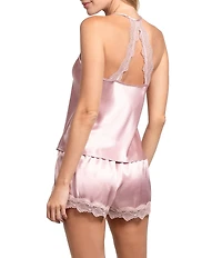 In Bloom By Jonquil Solid Sleeveless V-Neck Satin & Lace Shorty Pajama Set