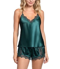 In Bloom By Jonquil Solid Sleeveless V-Neck Satin & Lace Shorty Pajama Set