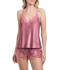 In Bloom By Jonquil Solid Sleeveless V-Neck Satin & Lace Shorty Pajama Set