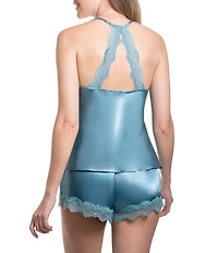 In Bloom By Jonquil Solid Sleeveless V-Neck Satin & Lace Shorty Pajama Set