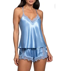 In Bloom By Jonquil Solid Sleeveless V-Neck Satin & Lace Shorty Pajama Set