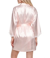 In Bloom By Jonquil Stripe Print 3/4 Sleeve Coordinating Satin Short Wrap Robe